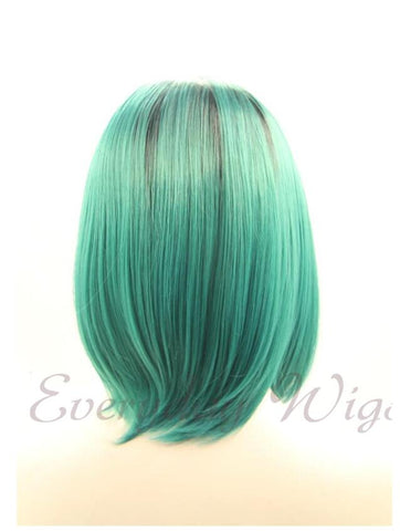 Black/Green Ombre Bob Style Synthetic Lace Front Wig