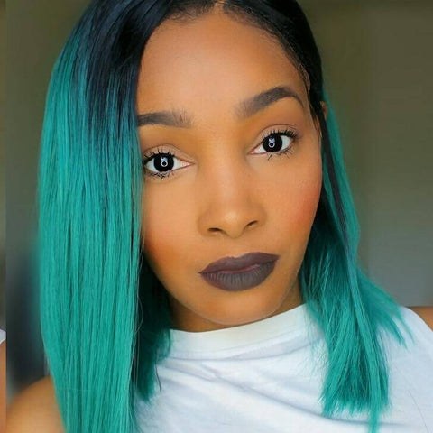 Black/Green Ombre Bob Style Synthetic Lace Front Wig