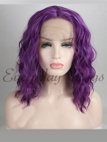 Short Purple Wavy Synthetic Lace Front Wig
