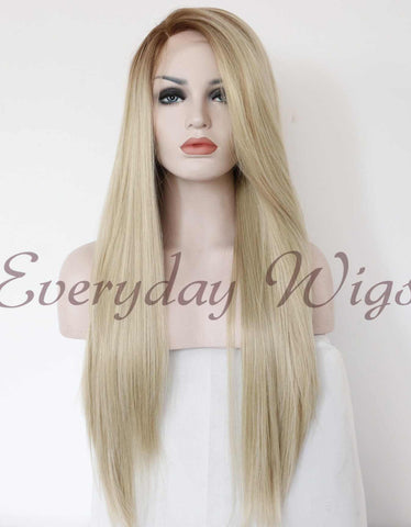 Blonde Ombre Long Straight Synthetic Lace Front Wig