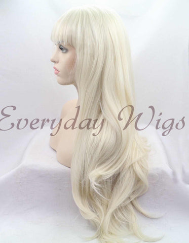 Long Blonde Synthetic Lace Front Wig with Bangs