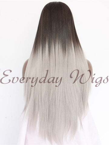 Ombre Grey Synthetic Lace Front Wig with Bangs