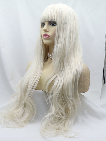 White Blonde Wavy Synthetic Lace Front Wigs with Bang