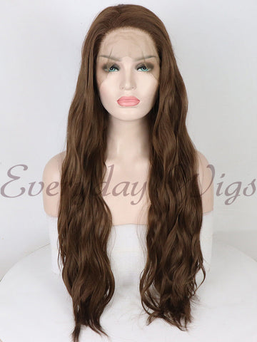 Brown Long Slight Wavy Synthetic Lace Front Wig