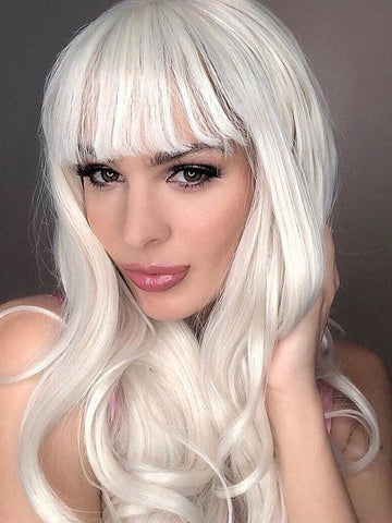 Long Blonde Synthetic Lace Front Wig with Bangs