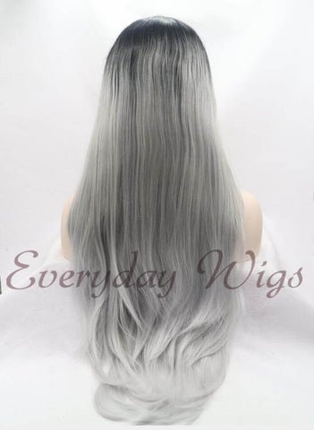 Grey Ombre Straight Synthetic Lace Front Wig