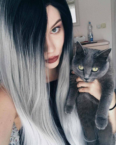 Grey Ombre Straight Synthetic Lace Front Wig