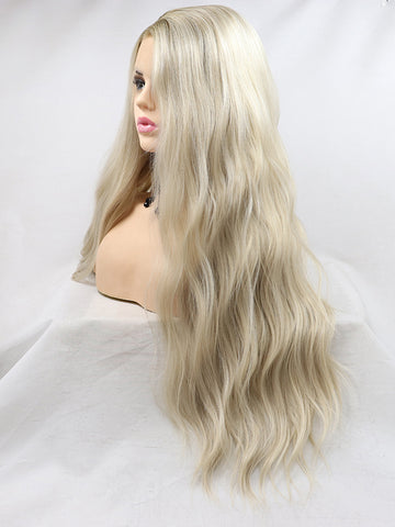 Natural Light Blonde Wavy Synthetic Front Lace Wigs