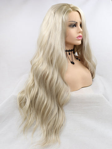 Natural Light Blonde Wavy Synthetic Front Lace Wigs