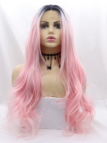 Long Ombre Pink Syntehtic Lace Front Wig