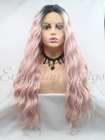 Ombre Pink Long Syntehtic Lace Front Wigs