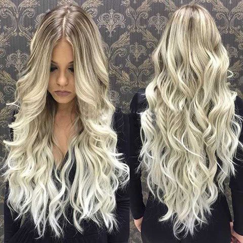 Long Blonde Wavy Lace Front 360 Real Natural Glueless Human Hair Wigs for Caucasian Women