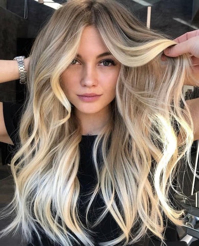 Ombre Balayage Blonde Wavy 360 Real Natural Glueless Human Hair Wigs for Caucasian Women