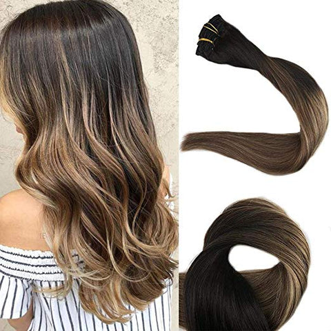 Ombre Blonde Clip in Hair Extensions #1B/#6/#27