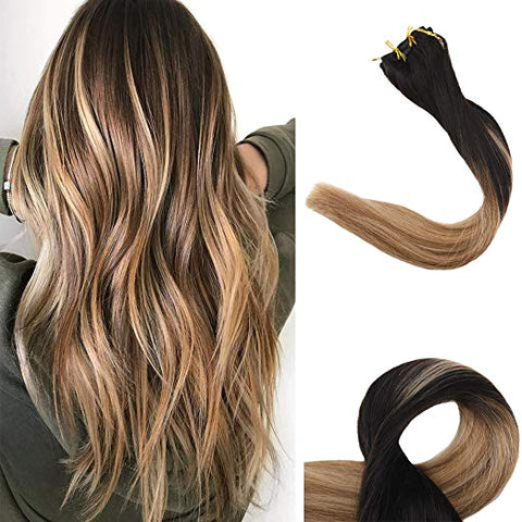 Ombre Blonde Clip in Hair Extensions #1b#8#12