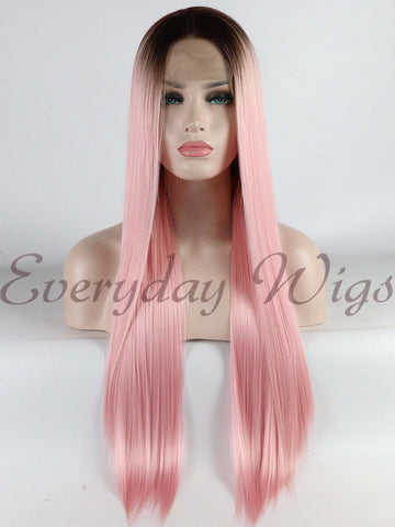 Ombre Brown to Pink Synthetic Lace Front Wigs