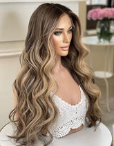 Ash Blonde Luxury Human Hair Wigs With Balayage Wavy Lace Front Human Hair - Everyday Wigs
