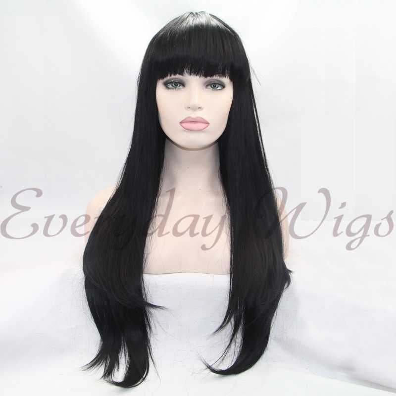 Black Lace Front Wigs with Bangs-Everyday Wigs