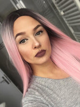 Black Pink Straight Ombre Synthetic Lace Front Wigs-Everyday Wigs