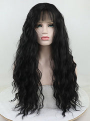 Black Wavy Synthetic Lace Front Wig with Bangs-Everyday Wigs