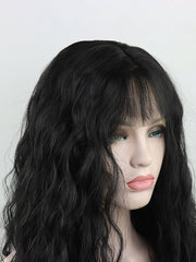 Black Wavy Synthetic Lace Front Wig with Bangs-Everyday Wigs