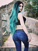 Black/Green Ombre Color Wavy Synthetic Lace Front Wig-Everyday Wigs