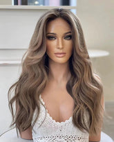 Chestnut Brown Balayage HD Lace Front Premium Long Wavy Human Hair Wigs - Everyday Wigs
