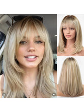 Ombre Blonde Layered Straight Hair Wig with Bangs - Everyday Wigs