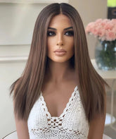 Ombre Straight Natural Look Chestnut Brown Human Hair Wig - Everyday Wigs