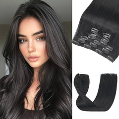 100% Human Hair Natural Black Tape in Hair Extensions - Everyday Wigs