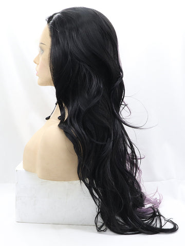 Ombre Half Black Half Purple Wavy Synthetic lace Front Wigs
