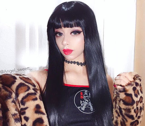 Black Lace Front Wigs with Bangs