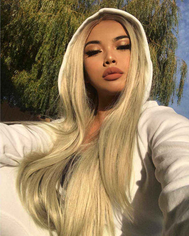 Blonde Ombre Long Straight Synthetic Lace Front Wig