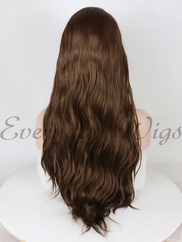Brown Long Slight Wavy Synthetic Lace Front Wig