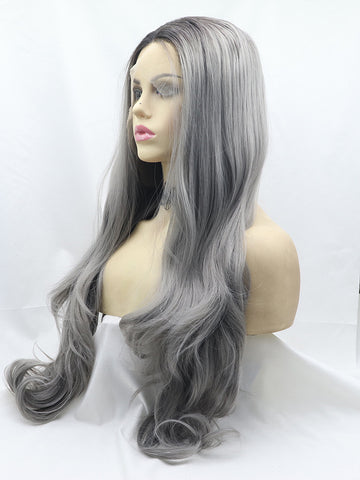 Grey Ombre Wavy Synthetic Lace Front Wig