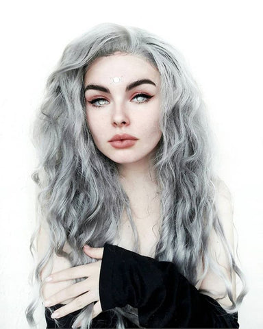 Grey Slight Wavy Synthetic Front Lace Wigs