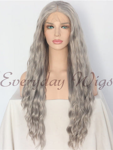 Grey Slight Wavy Synthetic Front Lace Wigs