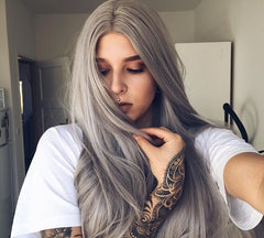 Light Grey Straight Synthetic Front Lace Wigs-Everyday Wigs