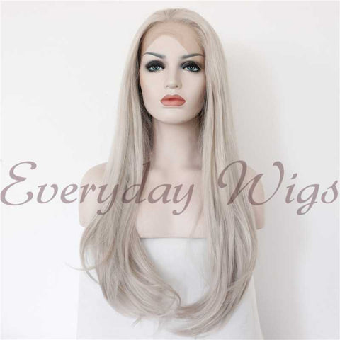 Light Grey Straight Synthetic Front Lace Wigs