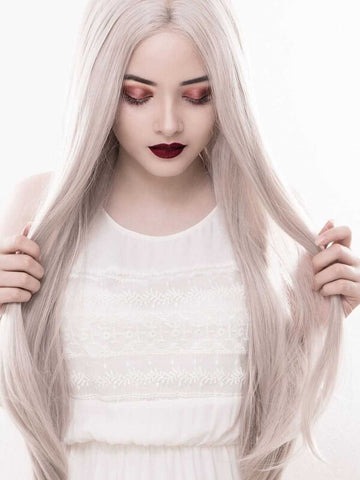 Light Grey Straight Synthetic Front Lace Wigs