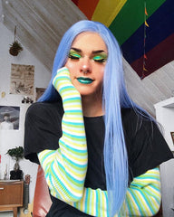 Long Blue Straight Synthetic Lace Front Wig-Everyday Wigs
