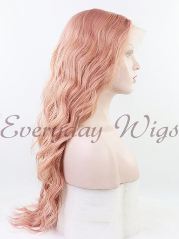Long Pink Wavy Synthetic Lace Front Wig