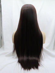 Medium Dark Brown Long Straight Synthetic Wigs-Everyday Wigs