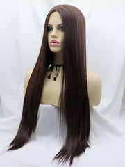 Medium Dark Brown Long Straight Synthetic Wigs-Everyday Wigs