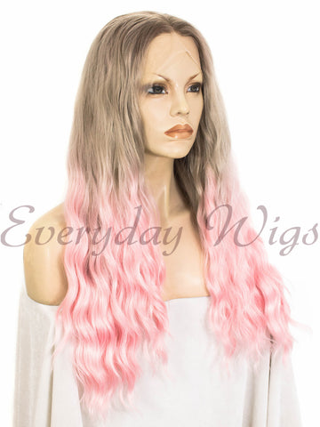 Ombre Pink Wavy Synthetic Hair Wigs