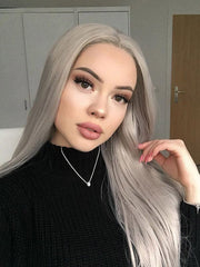Light Grey Straight Synthetic Front Lace Wigs-Everyday Wigs