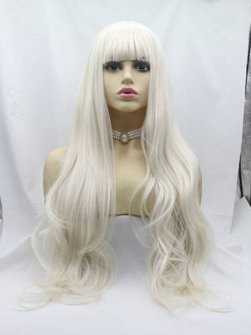 White Blonde Wavy Synthetic Lace Front Wigs with Bang