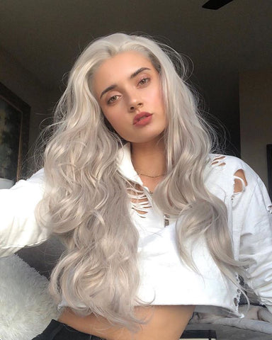 Grey Blonde Wavy Synthetic Lace Front Wig
