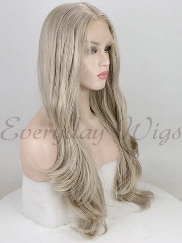 Grey Blonde Wavy Synthetic Lace Front Wig