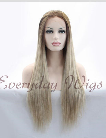 Brown/Blonde Straight Synthetic Lace Wig